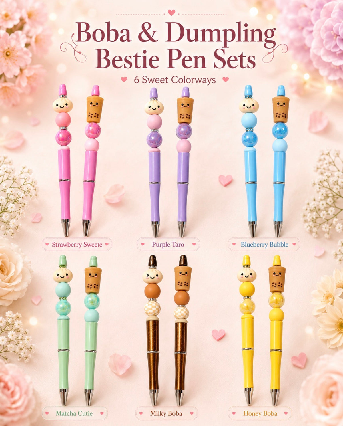 Boba & Dumpling Bestie Pen Sets 🧋🥟